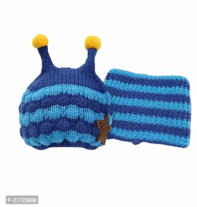 Riya Collection Baby Boys  Girls Winter Warm Knitting Woolen Bee Style Striped Hat  Scarf Navy Blue