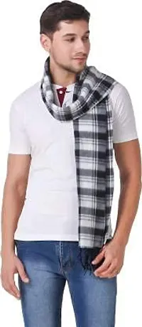 Brand Hub Unisex Winter Warm Woolen Fleece Checkered Muffler Scarves Stoles Black Color (Style-1)