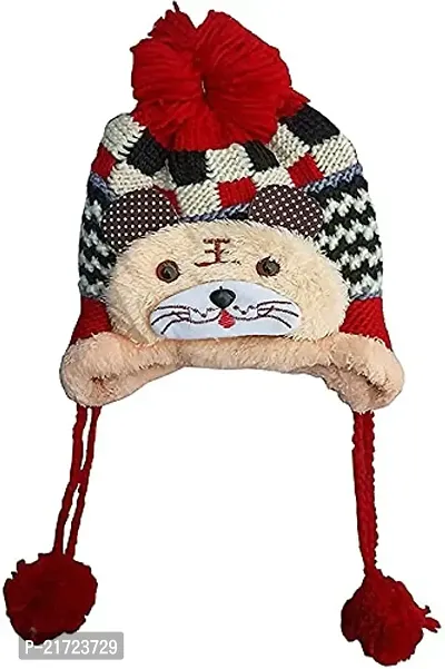 Riya Collection Unisex Cute Baby Boy's I Girl Woolen Cap with Muffler fit for 1 to 4 Year Pack of 1(Assorted Colour, Till 4 Years) Red
