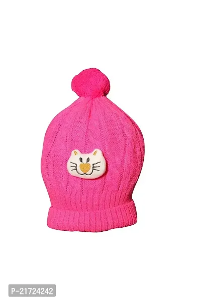 Riya Collection Winter Woolen Cap Handmade Baby Icelandic Inca Beanie with Pompom Cap (Pack of 1) Pink Color