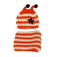 MANOKAMNA CREATION aby Boys  Girls Winter Warm Knitting Woolen Bee Style Striped Hat  Scarf (Orange  White)-(1-4 Years)-thumb1