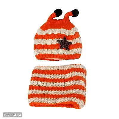 MANOKAMNA CREATION aby Boys  Girls Winter Warm Knitting Woolen Bee Style Striped Hat  Scarf (Orange  White)-(1-4 Years)-thumb2