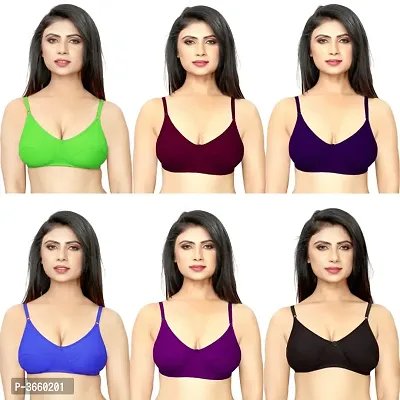 Women's Non-Padded Seamless Wirefree High Impact Support with Adjustable Strap Bra - Pack of 6 Pcs-thumb0