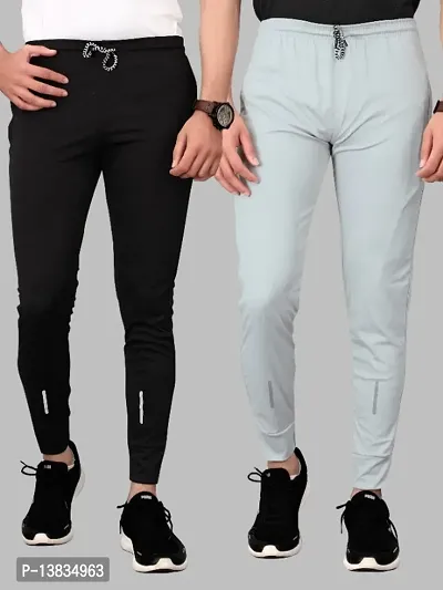 Combo Mens Relaxed Lycra Track Pants / Regular Fit Jogger / Sport Wear Lower /Perfect Gym Pants /Stretchable Running Trousers /Nightwear and Daily Use Slim Fit Track Pants with Zipper with Both Size-thumb0