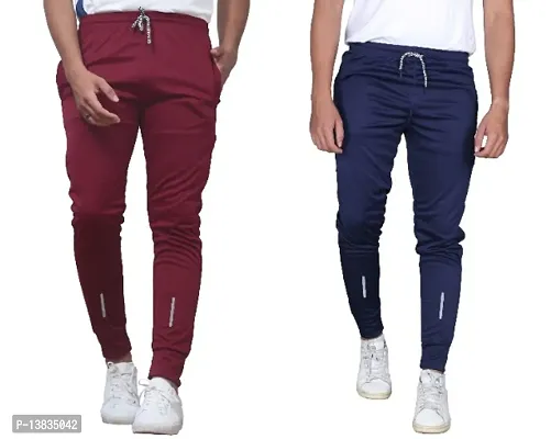 Combo Mens Relaxed Lycra Track Pants / Regular Fit Jogger / Sport Wear Lower /Perfect Gym Pants /Stretchable Running Trousers /Nightwear and Daily Use Slim Fit Track Pants with Zipper with Both Size-thumb0