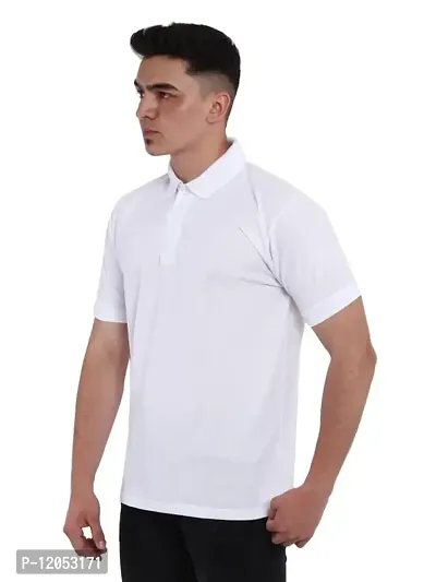 JMDE Men Polo Collar Neck Cotton Blend Tshirt White-thumb3