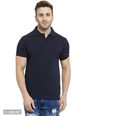 JMDE Men's Collared Neck Polo Casual T-Shirt for Men Dark Blue (Small)