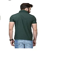 JMDE Men's Collar Neck Polo T-Shirt Plain Stand Collar Dark Green-thumb2