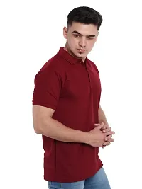 JMDE Men Polo Collar Neck Cotton Blend Tshirt Maroon-thumb3