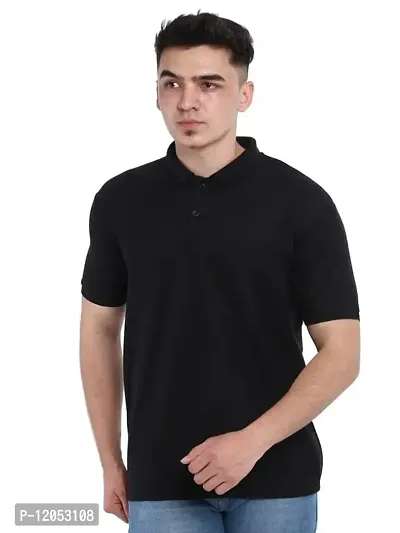 JMDE Men Polo Collar Neck Cotton Blend Tshirt Black-thumb0