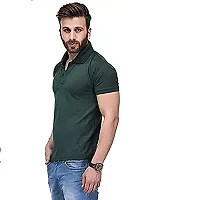 JMDE Men's Collar Neck Polo T-Shirt Plain Stand Collar Dark Green-thumb1