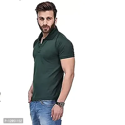 JMDE Men's Collar Neck Polo T-Shirt Plain Stand Collar Dark Green-thumb2