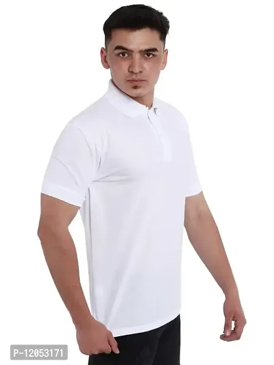 JMDE Men Polo Collar Neck Cotton Blend Tshirt White-thumb4