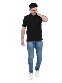 JMDE Men Polo Collar Neck Cotton Blend Tshirt Black-thumb4