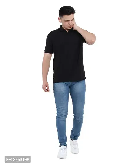 JMDE Men Polo Collar Neck Cotton Blend Tshirt Black-thumb5