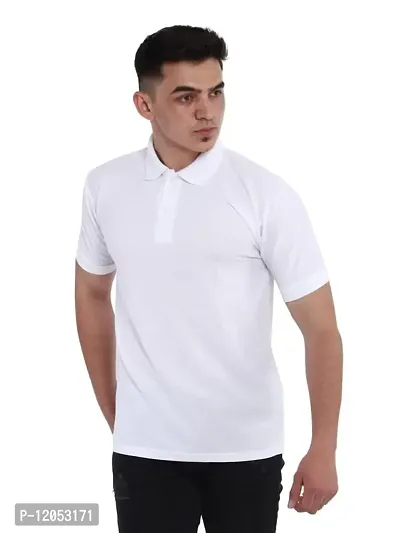 JMDE Men Polo Collar Neck Cotton Blend Tshirt White-thumb0