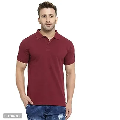 JMDE Men's Collared Neck Polo Casual T-Shirt for Men Maroon (Large)