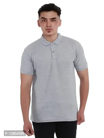 JMDE Men Polo Collar Neck Cotton Blend Tshirt Grey-thumb0
