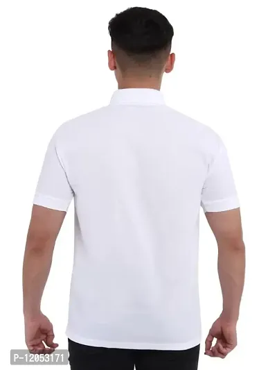 JMDE Men Polo Collar Neck Cotton Blend Tshirt White-thumb2