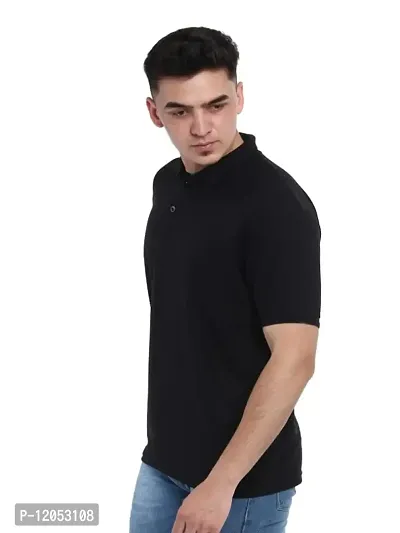 JMDE Men Polo Collar Neck Cotton Blend Tshirt Black-thumb3