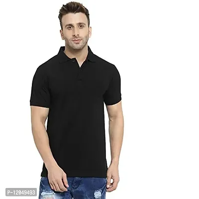 JMDE Men's Collared Neck Polo Casual T-Shirt for Men Black (Medium)