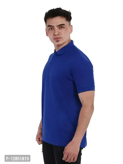 JMDE Men Polo Collar Neck Cotton Blend Tshirt Blue-thumb3