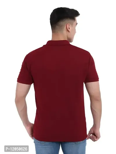 JMDE Men Polo Collar Neck Cotton Blend Tshirt Maroon-thumb2