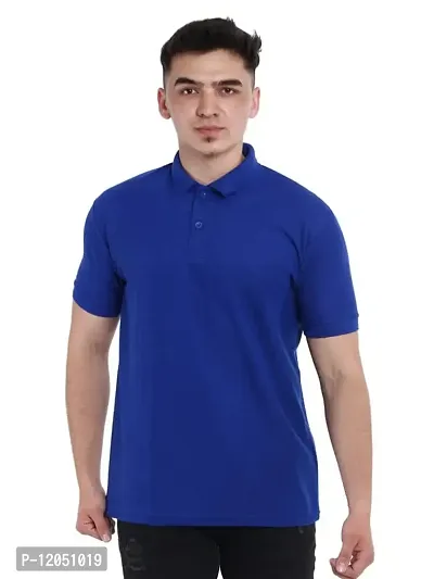 JMDE Men Polo Collar Neck Cotton Blend Tshirt Blue