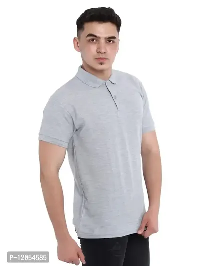 JMDE Men Polo Collar Neck Cotton Blend Tshirt Grey-thumb4