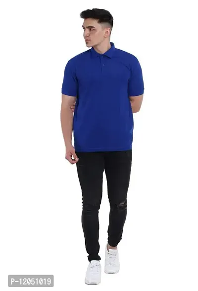 JMDE Men Polo Collar Neck Cotton Blend Tshirt Blue-thumb5