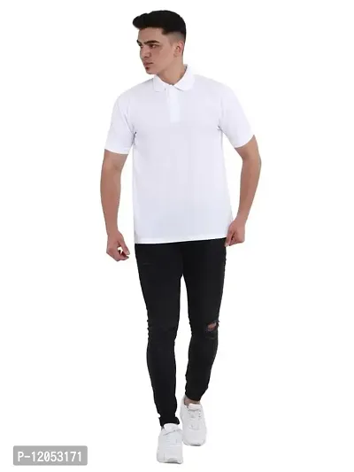 JMDE Men Polo Collar Neck Cotton Blend Tshirt White-thumb5