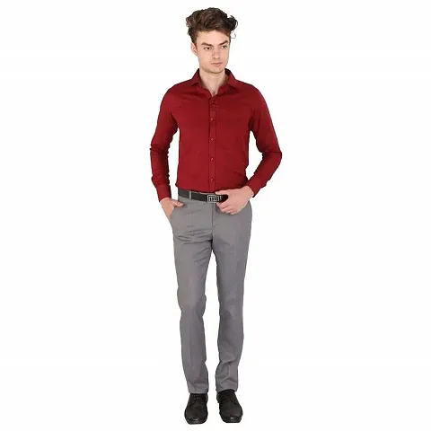 JMDE Men's Solid Regular Fit Full Sleeve Formal Shirt (Maroon_42)