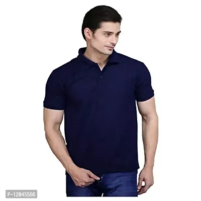 JMDE JMD Enterprises Cotton Blend Polo Neck T-Shirt Dark Blue (Large)