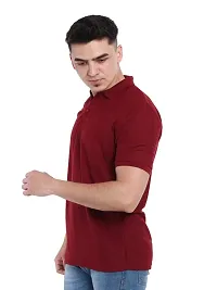 JMDE Men Polo Collar Neck Cotton Blend Tshirt Maroon-thumb2