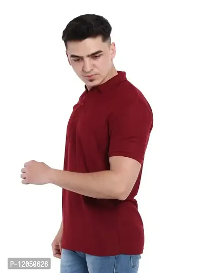 JMDE Men Polo Collar Neck Cotton Blend Tshirt Maroon-thumb3