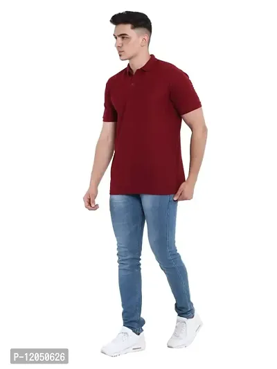 JMDE Men Polo Collar Neck Cotton Blend Tshirt Maroon-thumb5