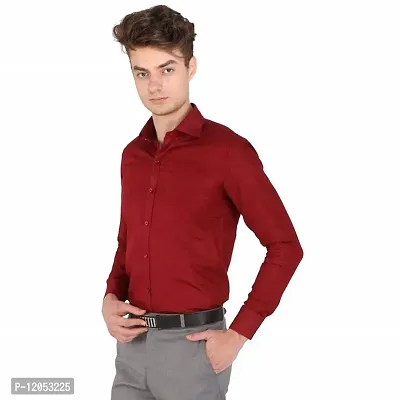 JMDE Men's Solid Regular Fit Full Sleeve Formal Shirt (Maroon_42)-thumb3