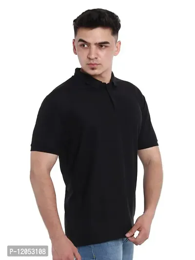 JMDE Men Polo Collar Neck Cotton Blend Tshirt Black-thumb4