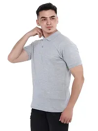 JMDE Men Polo Collar Neck Cotton Blend Tshirt Grey-thumb2