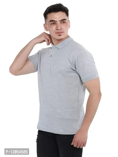 JMDE Men Polo Collar Neck Cotton Blend Tshirt Grey-thumb3