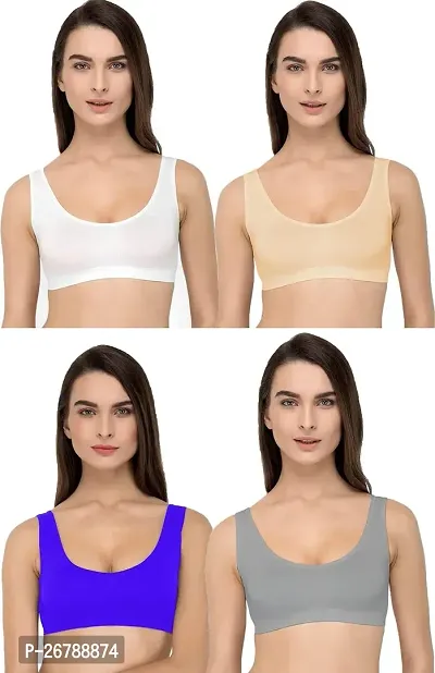 Stylis cotton blend Air sports bra seamless for womens PACK OF 4 multicolor-thumb0