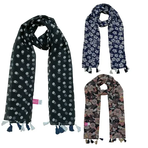 Stylish Chiffon Printed Stoles For Women - Pack Of 3