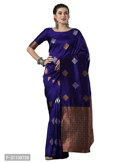 Elegant Blue Art Silk Saree with Blouse piece For Women-thumb0