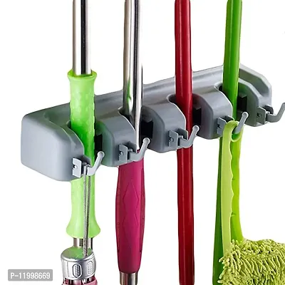 Multipurpose Space Saving Wall Mounted Brush Broom and Mop Holder with 4 Positions 5 Hooks-thumb0