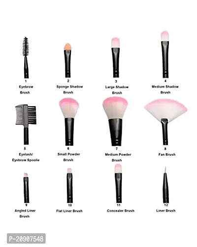 Wagela Beauty Professional Makeup Brush Brush Kit with Pink Leather Case || Foundation Eyeshadow Eyeliner Lip Concealer Highlight Beauty Brushes Set, 12Pcs-thumb3