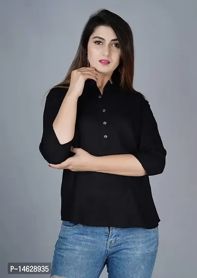Women Solid Black Rayon Top