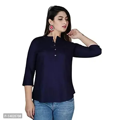Women's Solid Navy Blue Rayon Top-thumb0