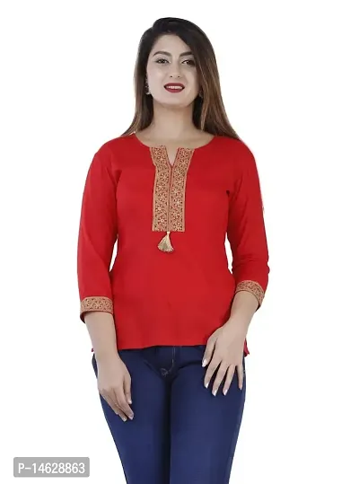Women's Embroidery Solid Rayon Top (Size-XS, S, M, L, XL, XXL)-thumb0