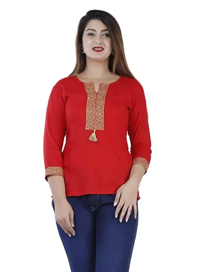 Women's Embroidery Solid Rayon Top (Size-XS, S, M, L, XL, XXL)