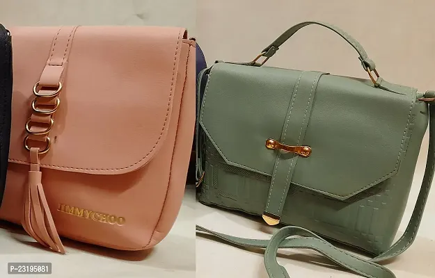Stylish Multicoloured Leather Pack of 2 Handbags For Women